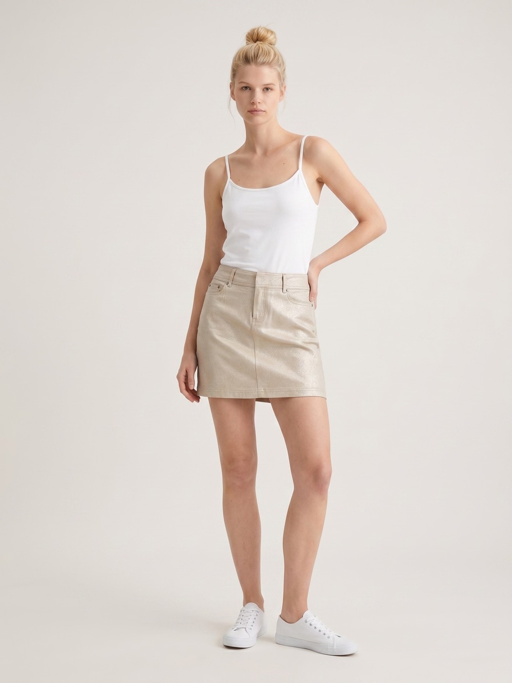 Cache Vintage Y2K Beige Metallic Gold Mini Skirt. 2000s. Going out. Rave